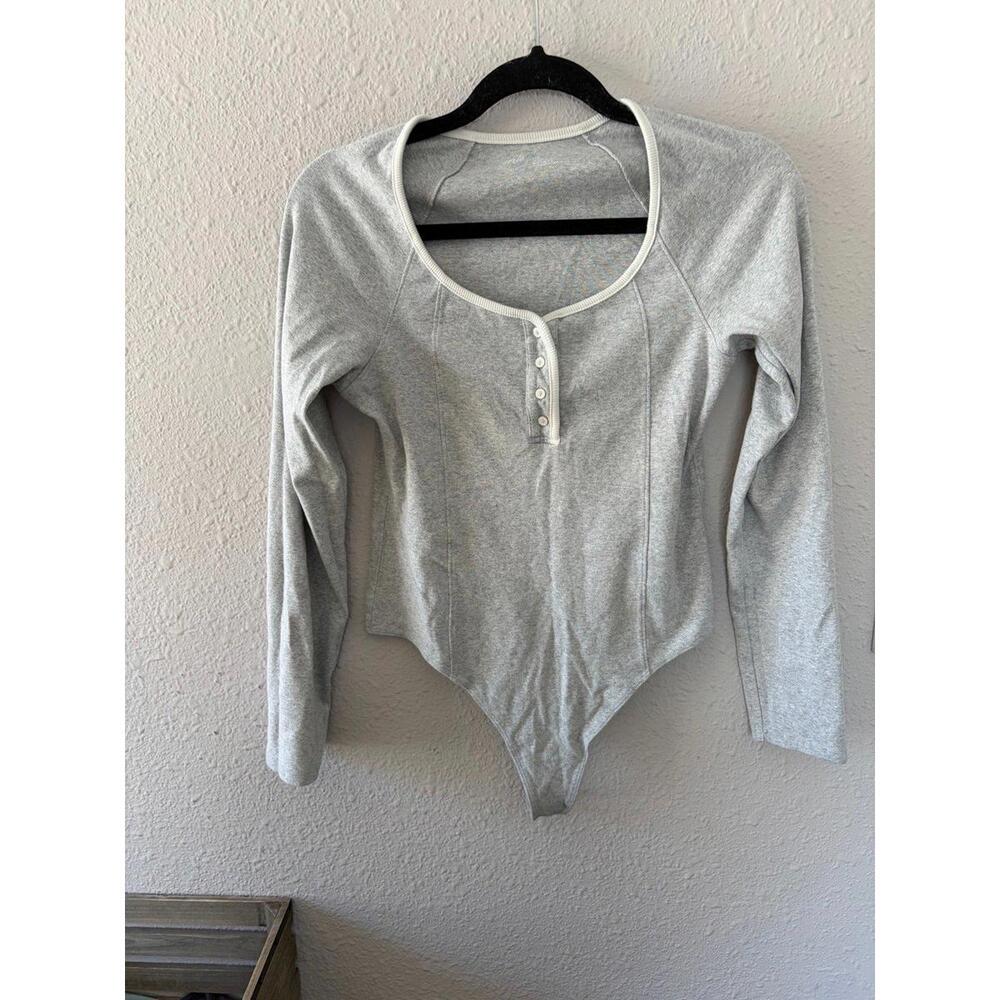 Aerie light grey button long sleeve bodysuit size L